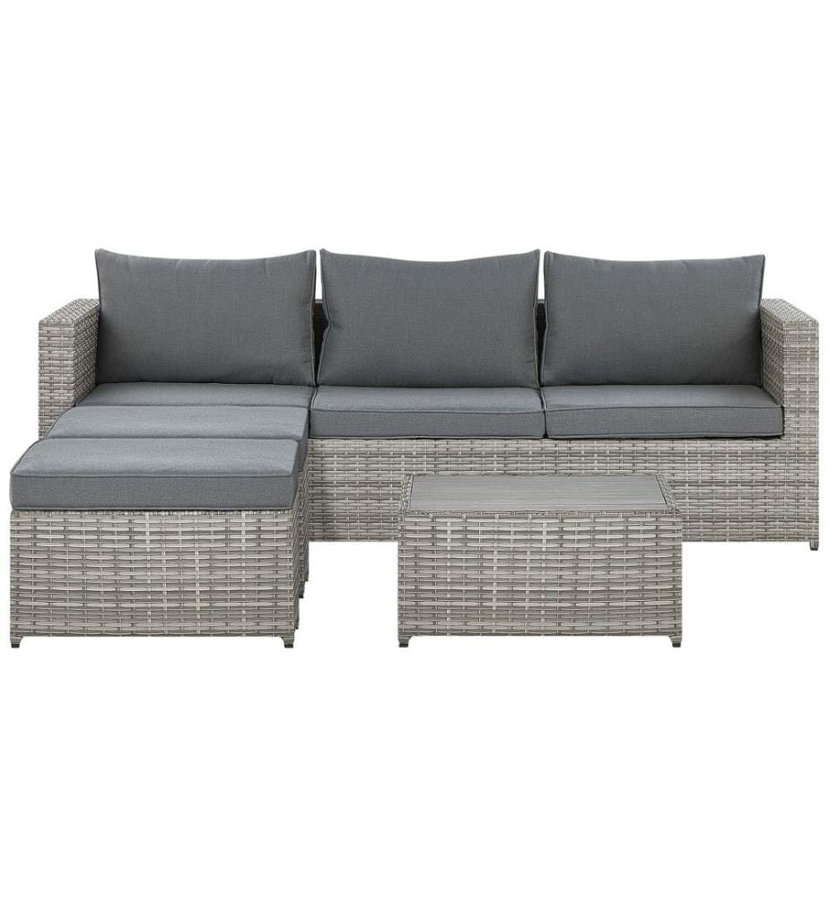 Garten Ecksofa mit Tisch 5-Sitzer SABBIA linksseitig modular Polyrattan Hellgrau