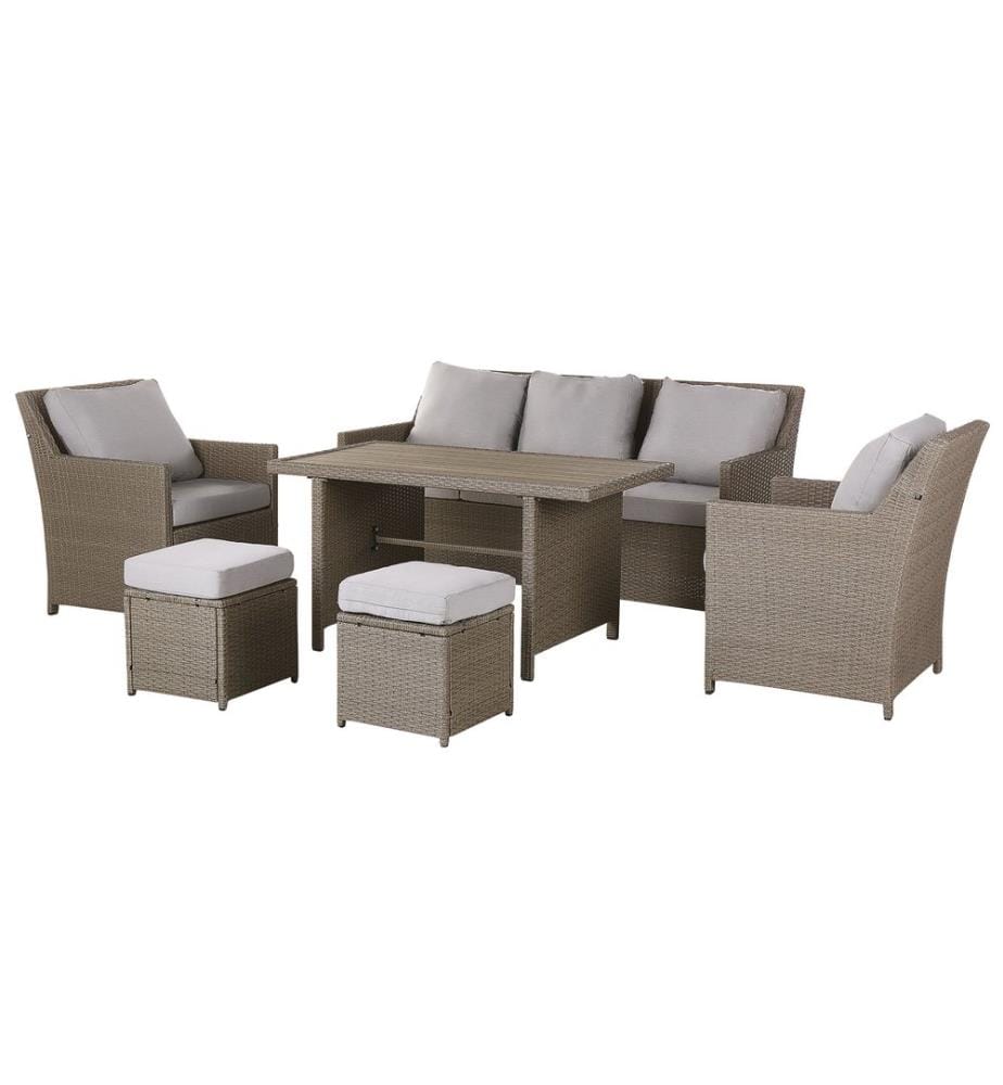 Set salotto da giardino con tavolo e pouf 5 posti FONTI con cuscini Tortora