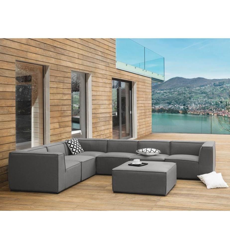 Garten Ecksofa mit Ottomane 7-Sitzer AREZZO rechtsseitig modular Grau