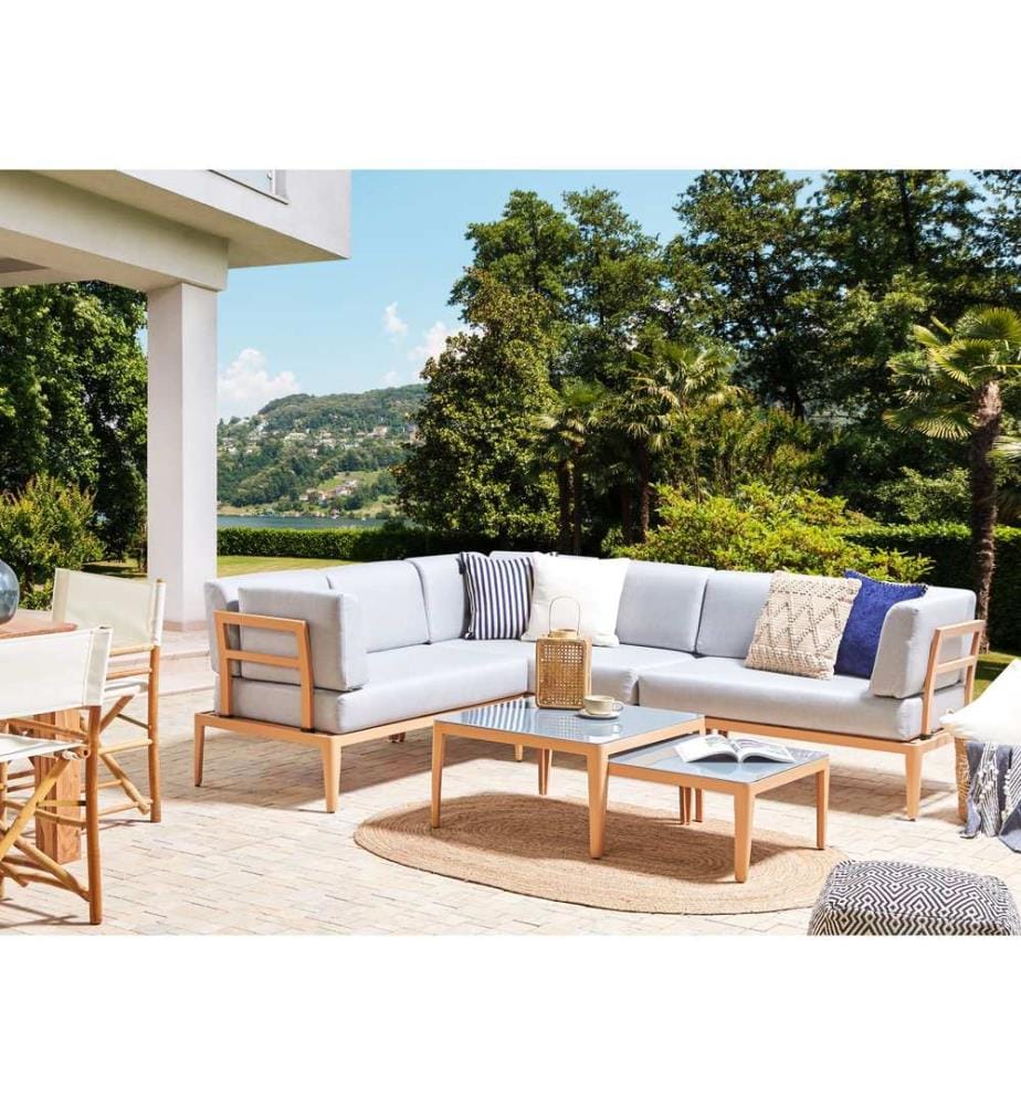 Garten Ecksofa mit Tisch 6-Sitzer RIMA III linksseitig modular Metall Grau