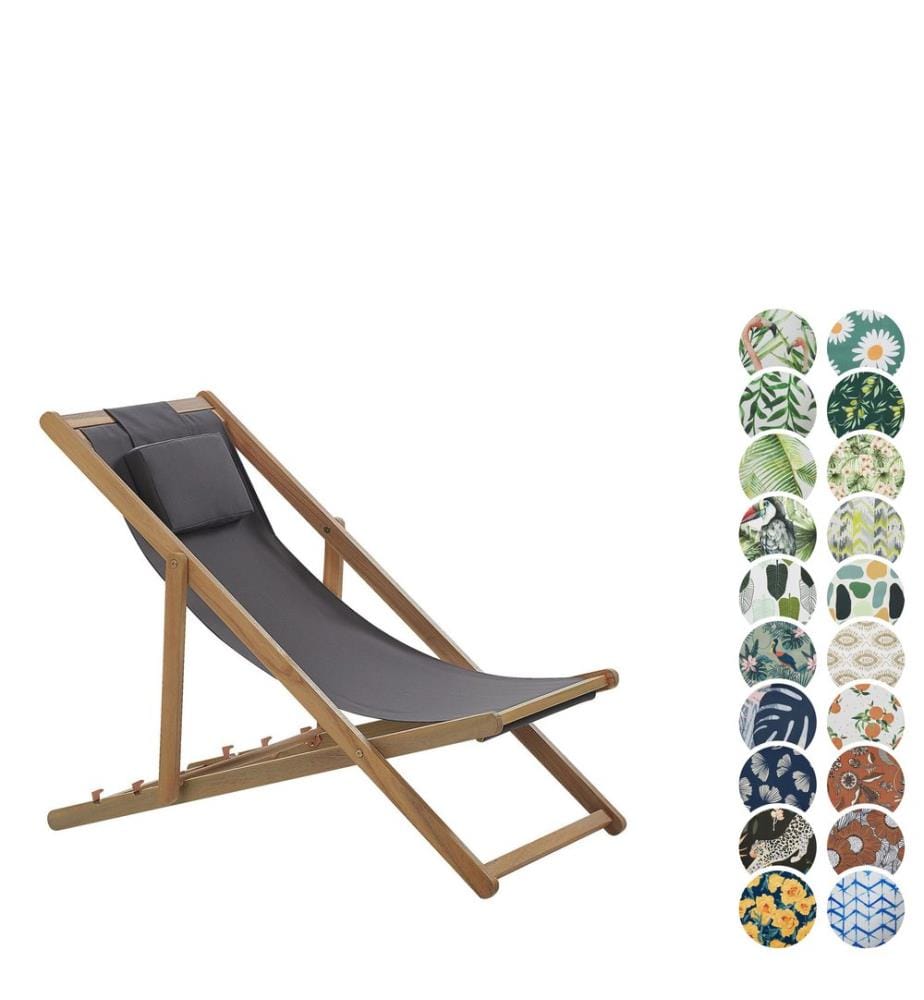 Folding Deck Chair AVELLINO with Replacement Fabrics Acacia Wood Dark Brown
