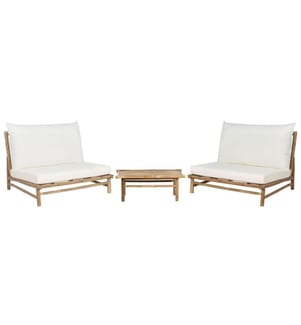 Lounge Set mit Tisch 2-Sitzer TODI Bambusholz Cremeweiss
