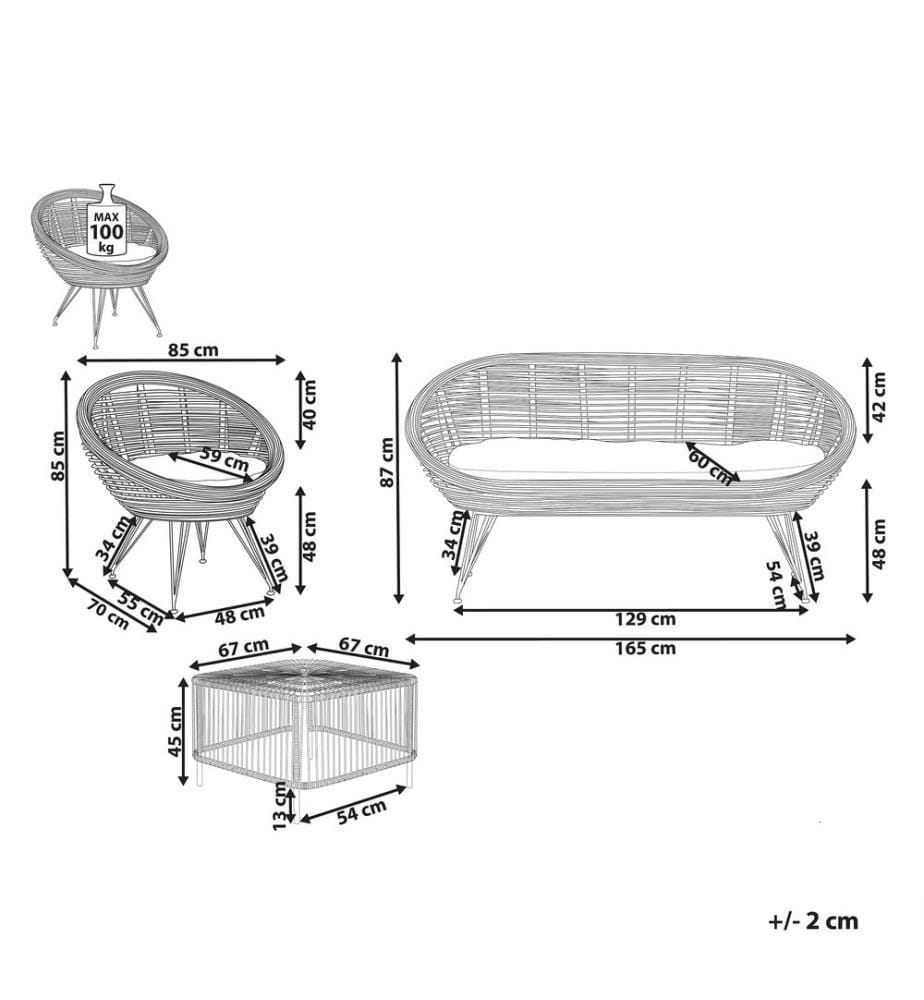 Set da giardino con tavolo 3 posti MARATEA/CESENATICO Rattan Naturale