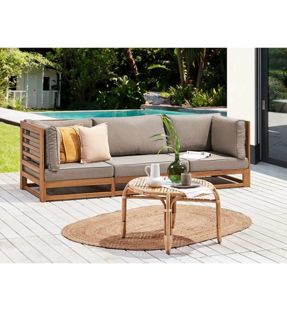 Divano da giardino 3 posti TRANI Modulare Legno di acacia certificato Marrone chiaro