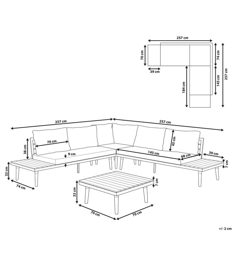 Garten Ecksofa mit Tisch 5-Sitzer CORATO Akazienholz Cremeweiss