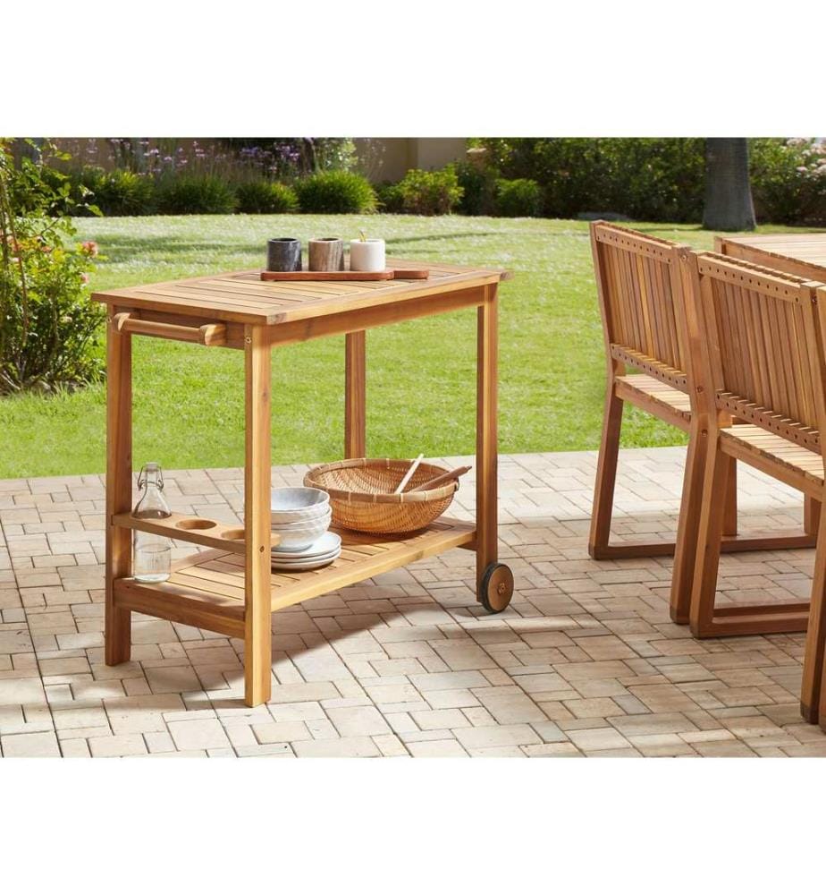 Garden Drinks Trolley SASSARI II Certified Acacia Wood Light Brown