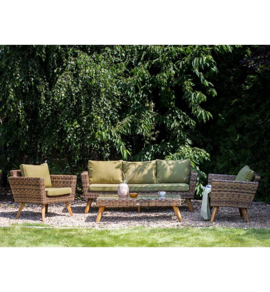 Lounge Set mit Tisch 5-Sitzer VITTORIA XL Polyrattan Olivgrün