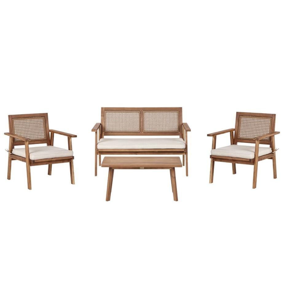 Lounge Set mit Tisch 4-Sitzer ARENELLA zertifiziertes Akazienholz Hellbeige