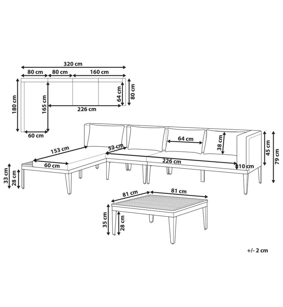 Garten Ecksofa mit Tisch 4-Sitzer BRACCIANO rechtsseitig zertifiziertes Akazienholz Hellbeige