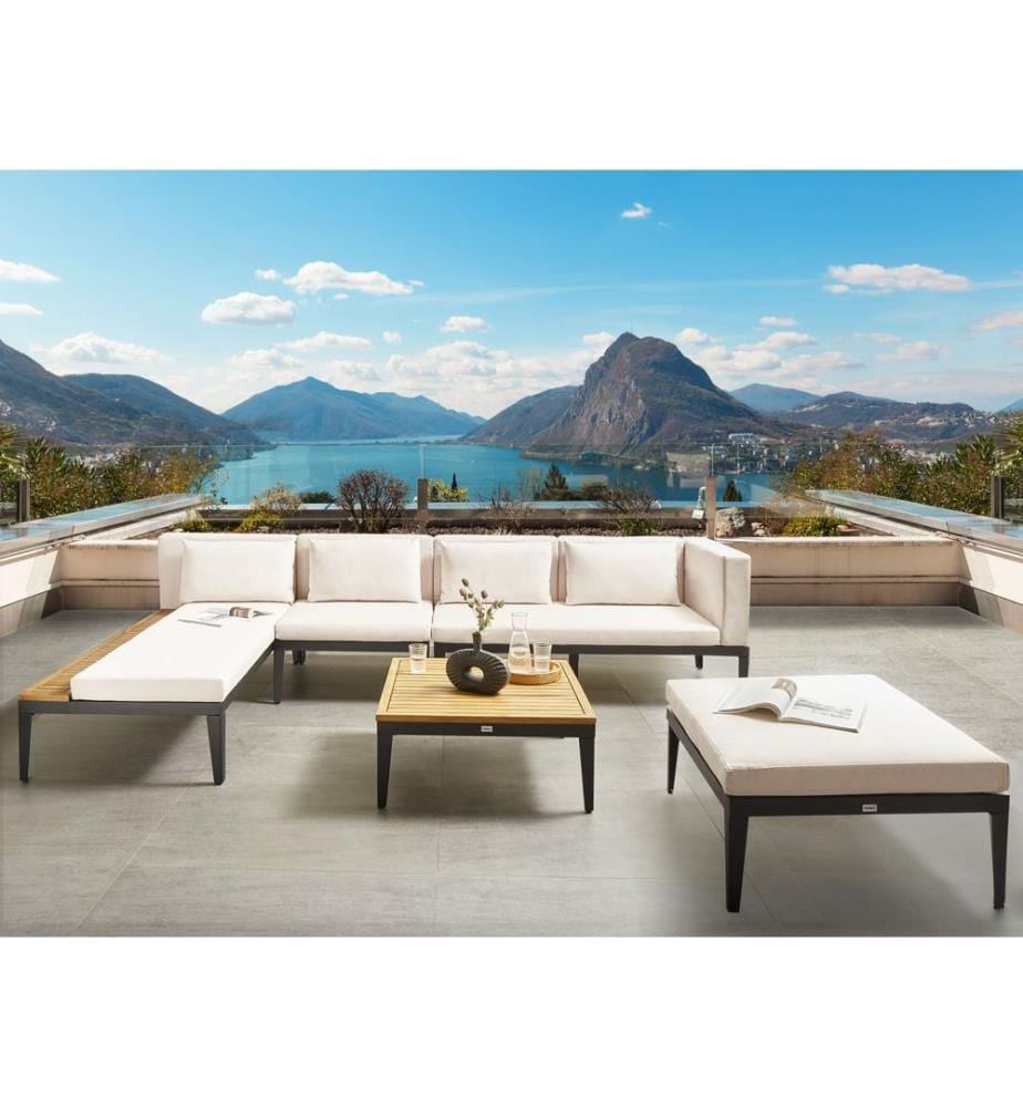 Garden Lounge Set with Table and Ottoman 4 Seater BRACCIANO Right Hand Certified Acacia Wood Light Beige