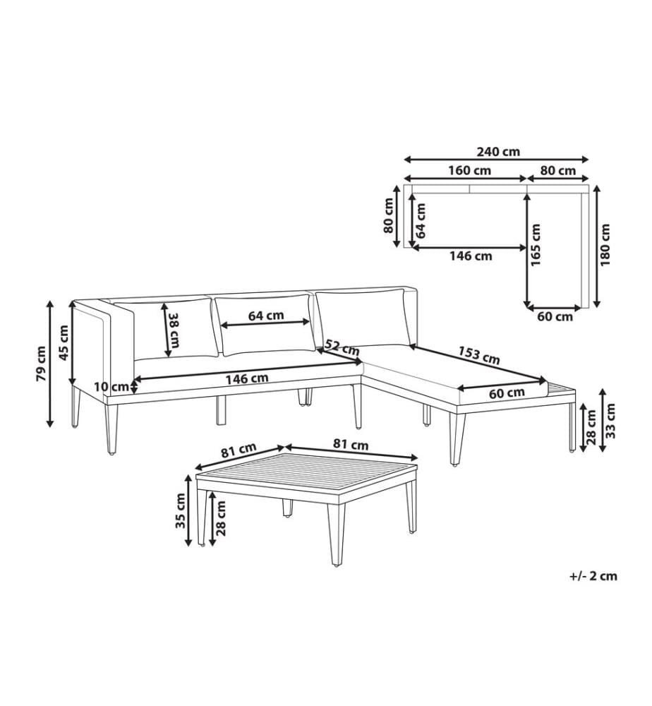 Garten Ecksofa mit Tisch 3-Sitzer BRACCIANO linksseitig zertifiziertes Akazienholz Hellbeige