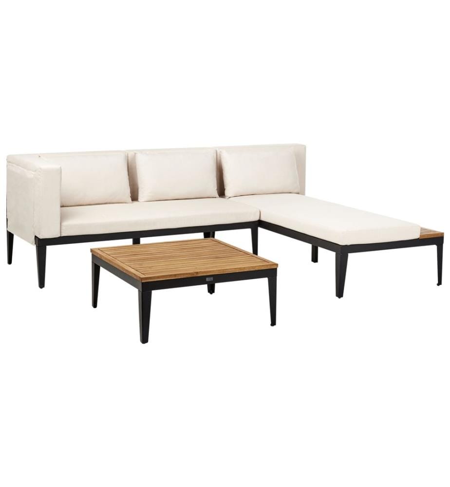 Garten Ecksofa mit Tisch 3-Sitzer BRACCIANO linksseitig zertifiziertes Akazienholz Hellbeige