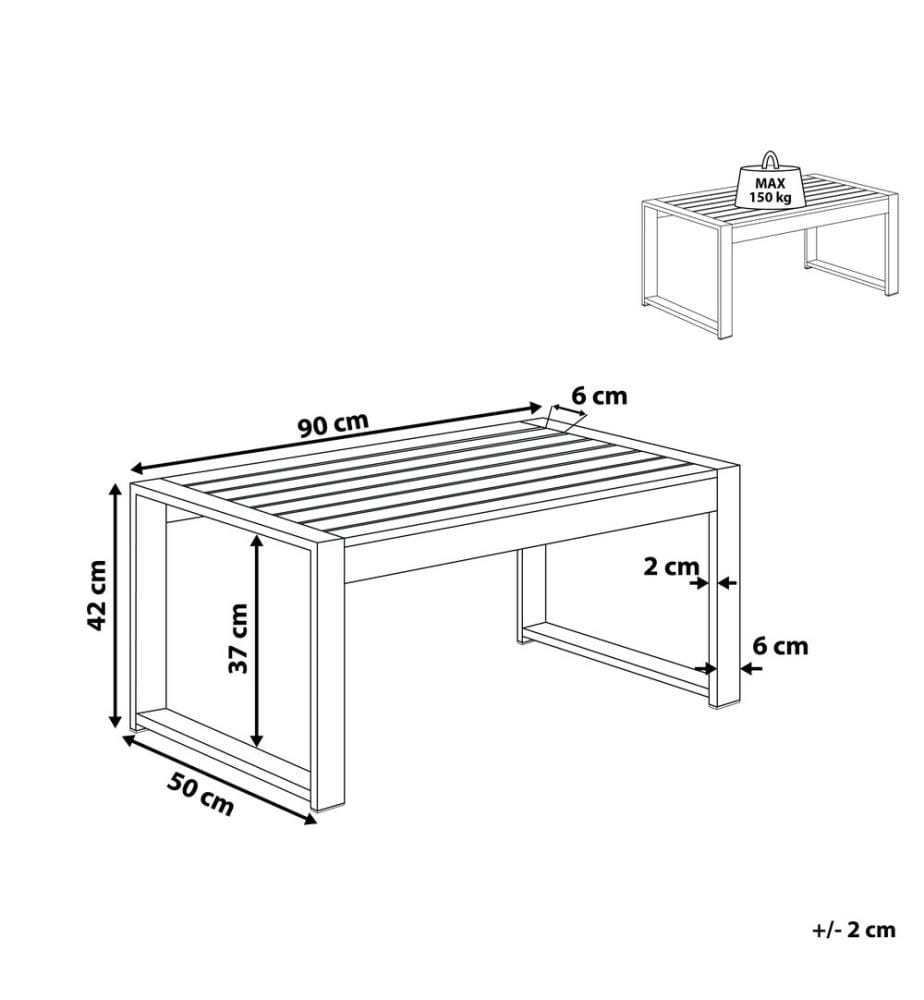Table basse de jardin SALERNO 90 cm 50 cm Métal Gris clair