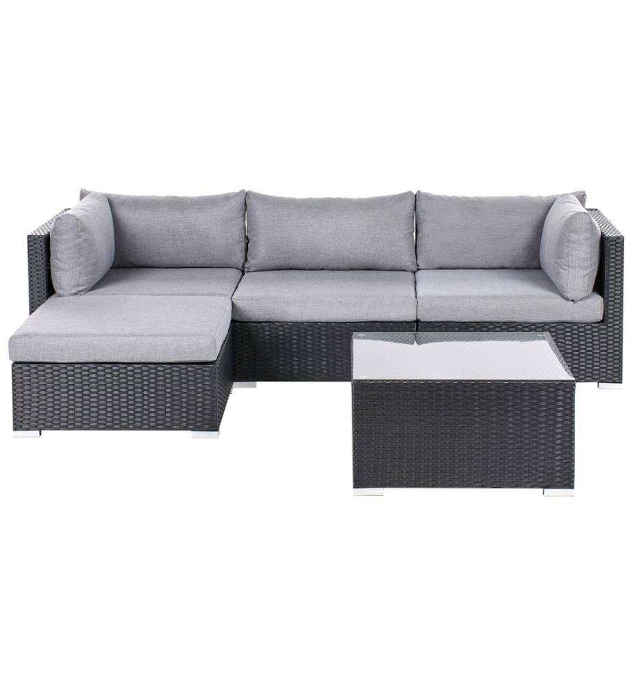 Garten Ecksofa mit Tisch 4-Sitzer SANO rechtsseitig Polyrattan Schwarz