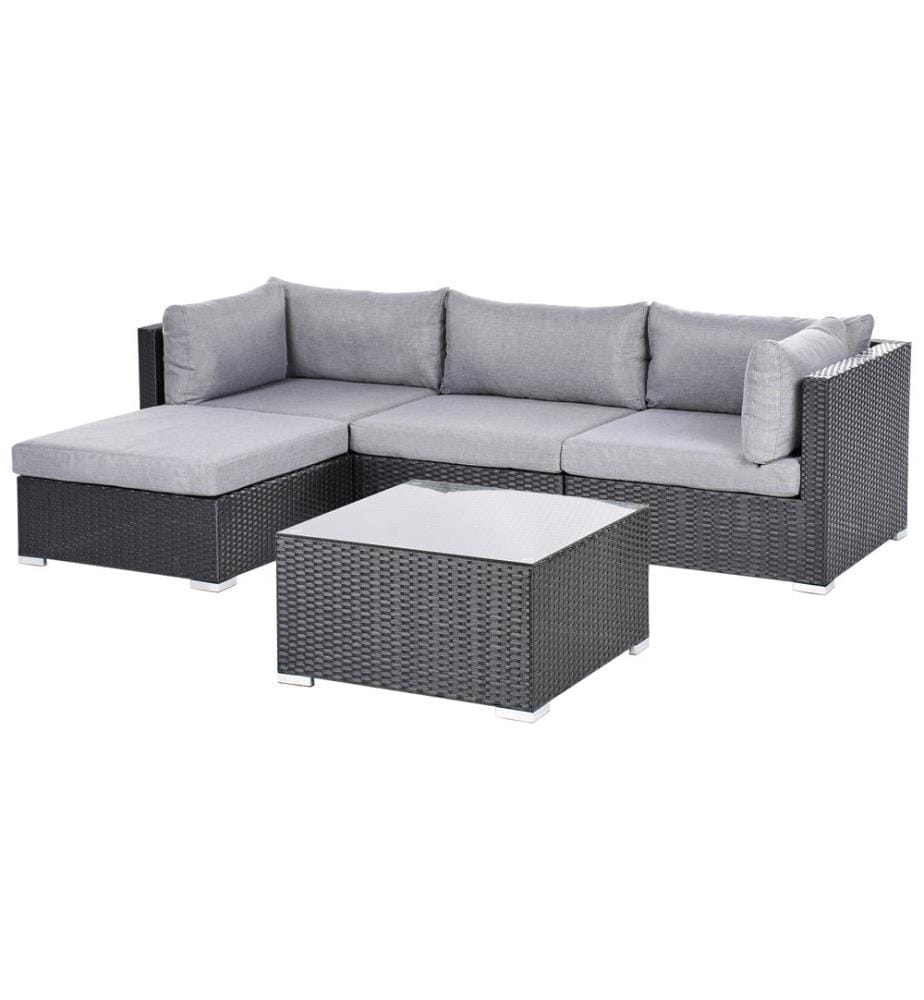 Garten Ecksofa mit Tisch 4-Sitzer SANO rechtsseitig Polyrattan Schwarz