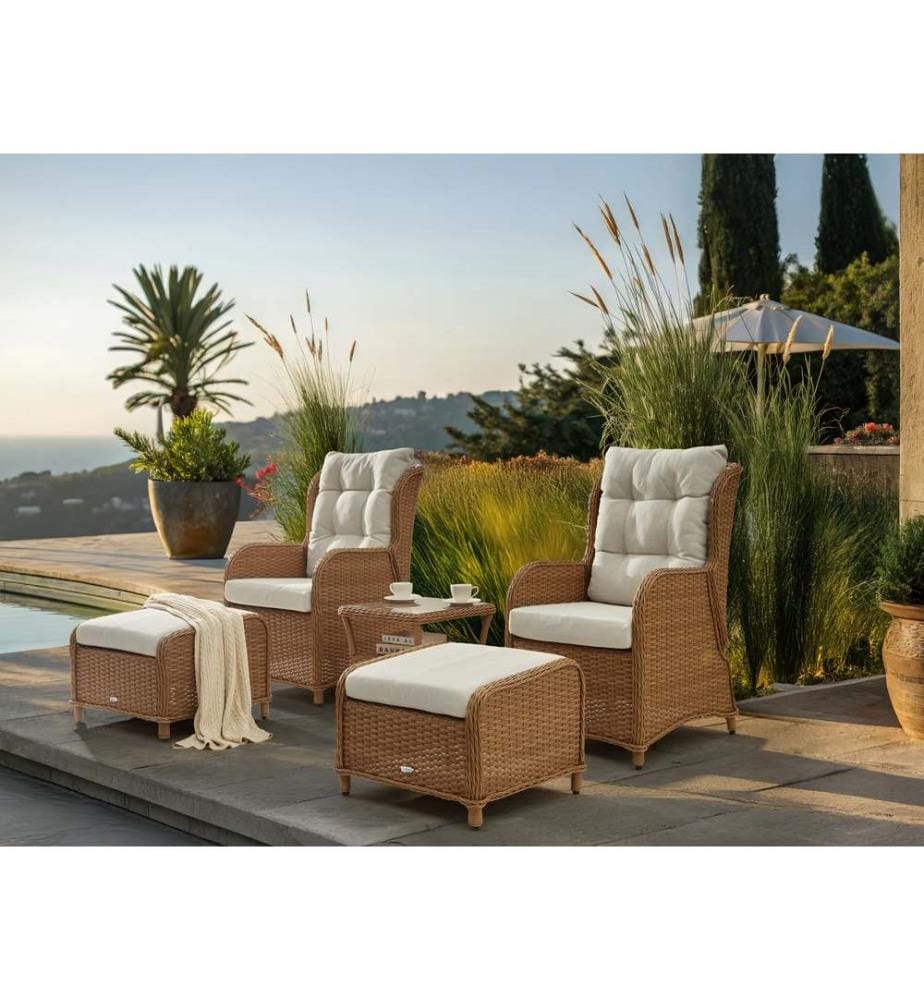 Set salotto da giardino con tavolo e pouf 2 posti PONZA Marrone