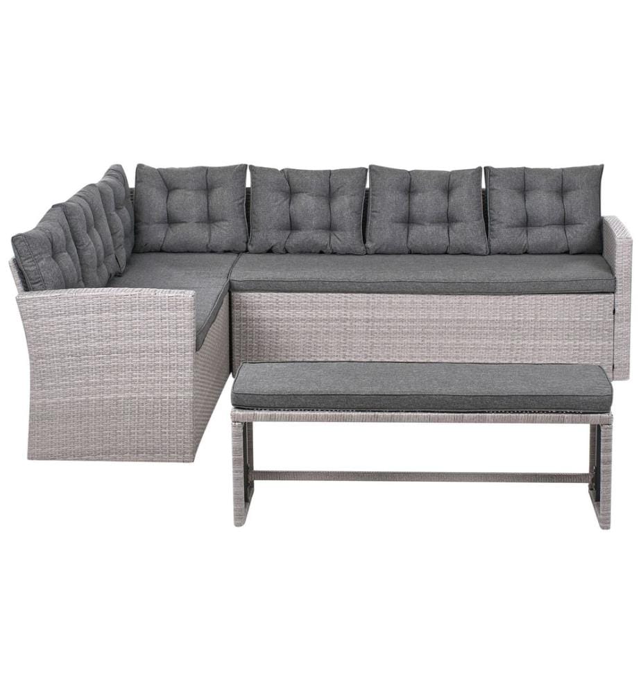 8-Sitzer Ecksofa mit Bank Rattan grau VITERBO