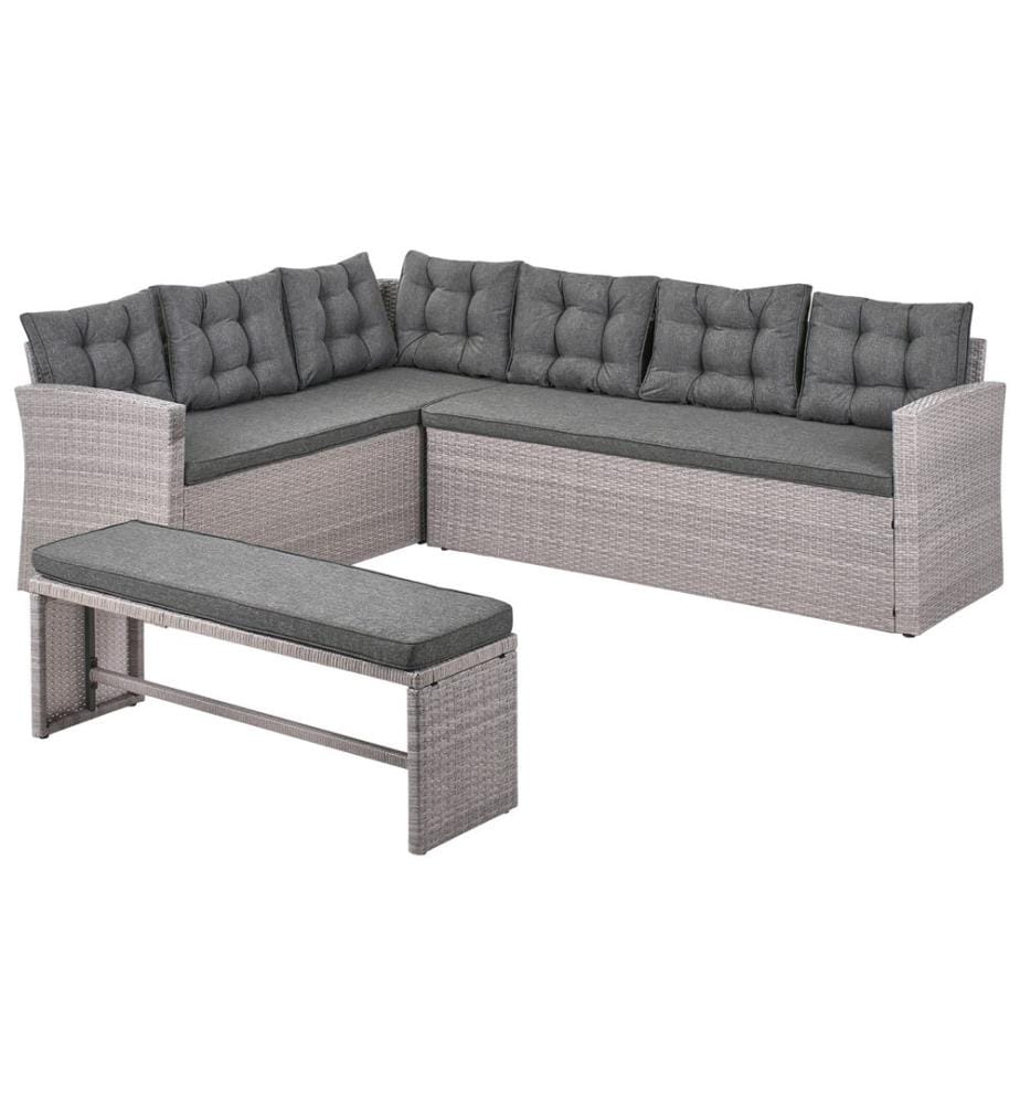8-Sitzer Ecksofa mit Bank Rattan grau VITERBO