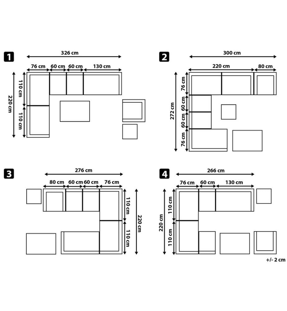 Lounge Set mit Tisch 8-Sitzer XXL rechtsseitig modular Polyrattan Grau