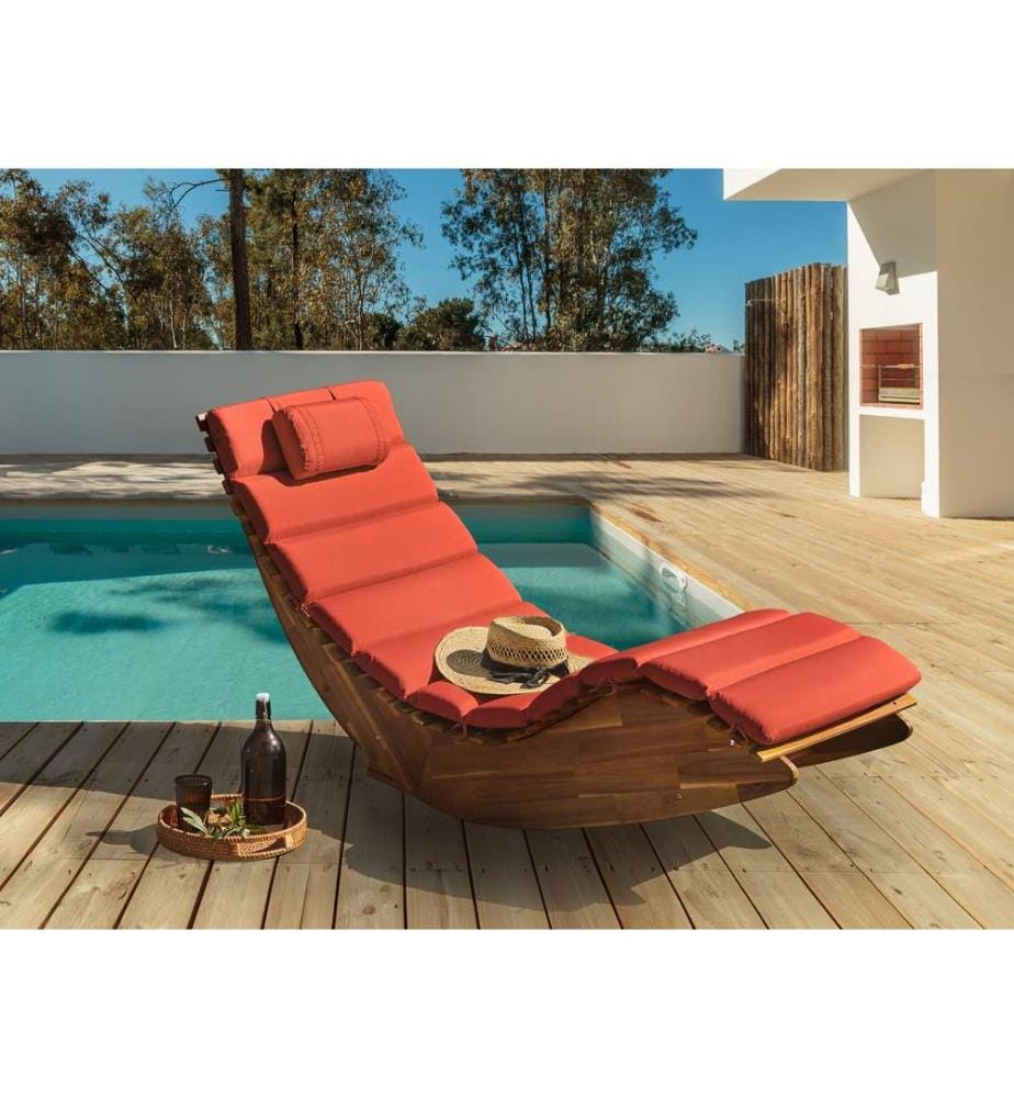 Sonnenliege mit Kissen BRESCIA PREMIUM Akazienholz Rot