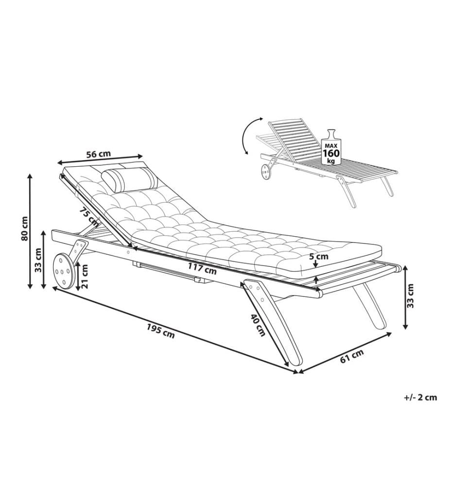 Sonnenliege mit Kissen CESANA PREMIUM Akazienholz Hellgrün