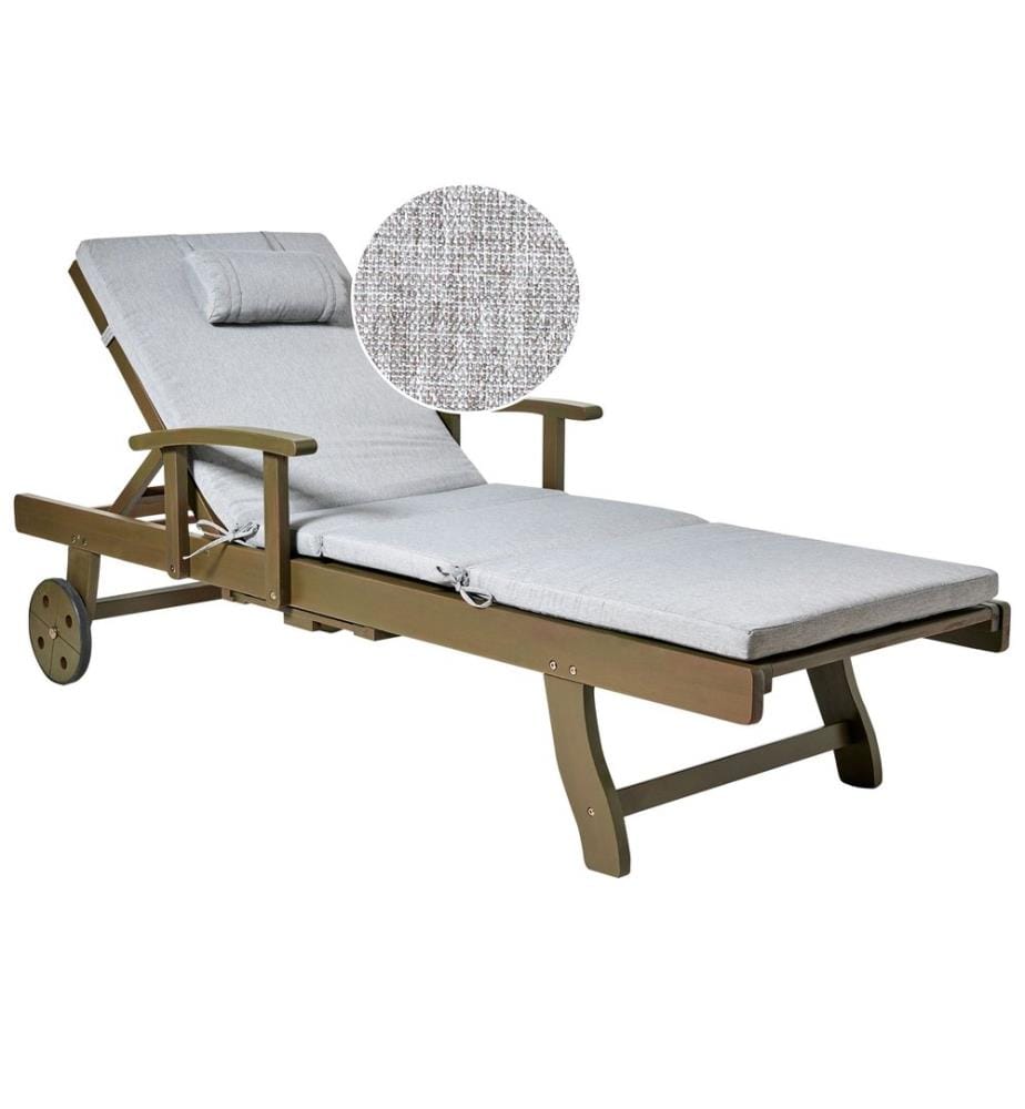 Sonnenliege mit Kissen AMANTEA PREMIUM II Akazienholz Grau meliert