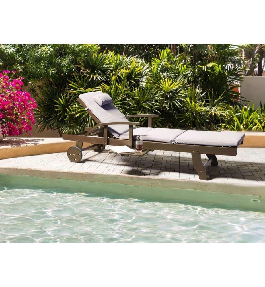 Sonnenliege mit Kissen AMANTEA PREMIUM II Akazienholz Hellgrau