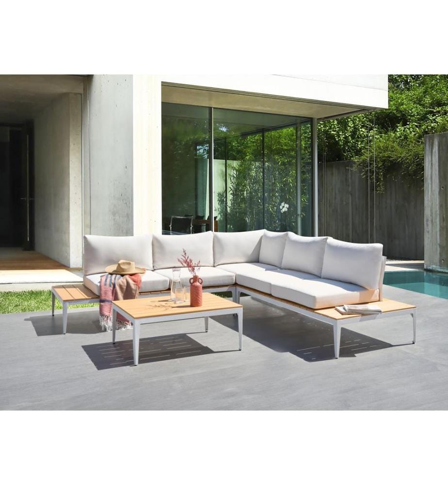 Garten Ecksofa mit Tisch 5-Sitzer POSITANO Cremeweiss