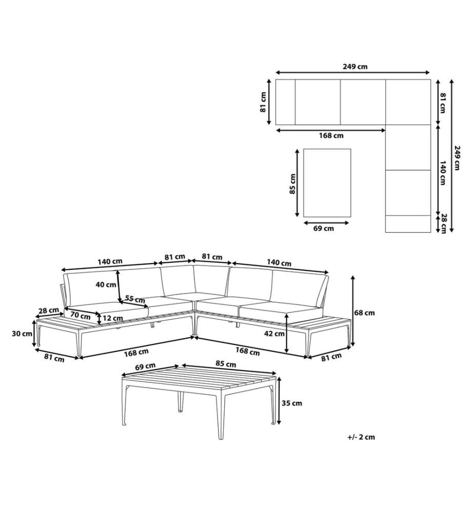Garten Ecksofa mit Tisch 5-Sitzer POSITANO Hellbraun
