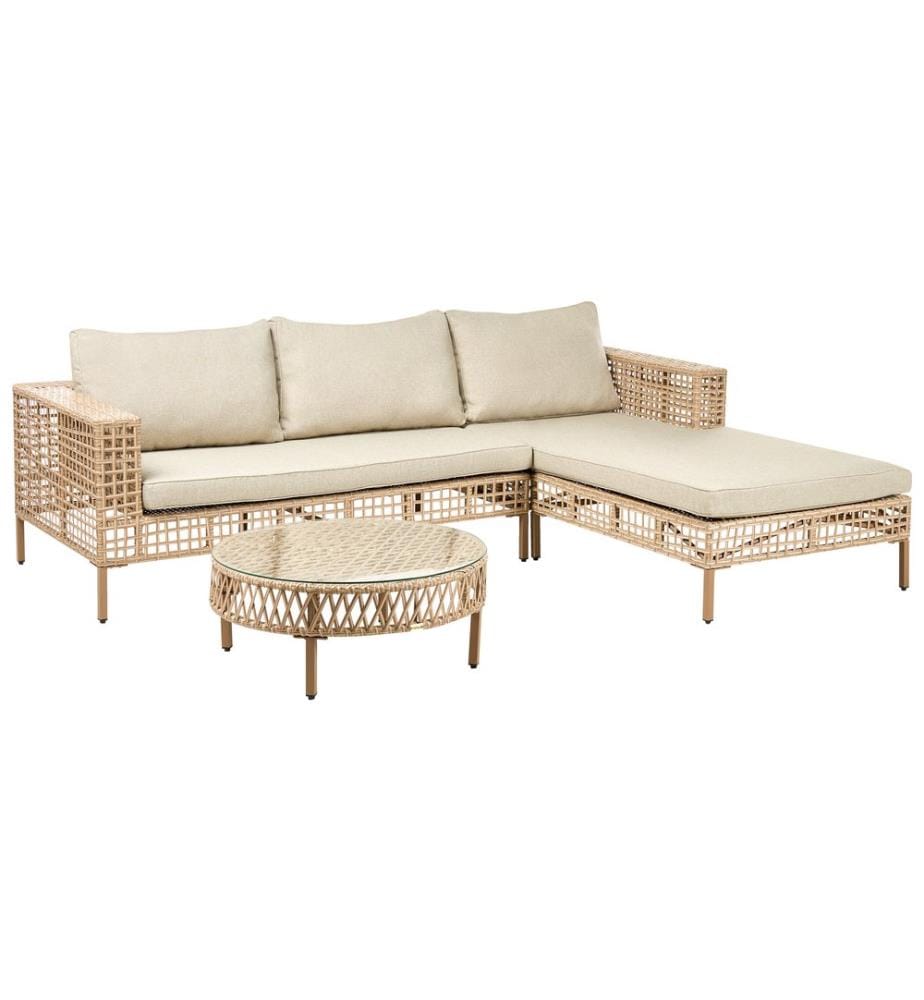 Lounge Set mit Tisch 4-Sitzer CALASETTA linksseitig Polyrattan Beige
