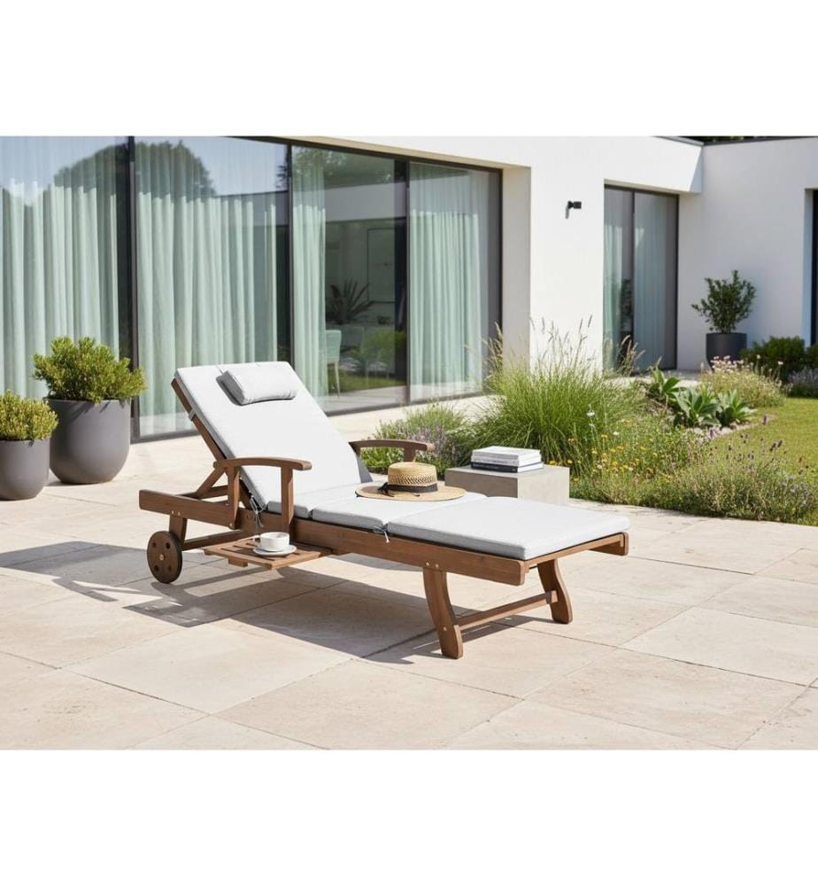 Sonnenliege mit Kissen AMANTEA PREMIUM Akazienholz Hellgrau