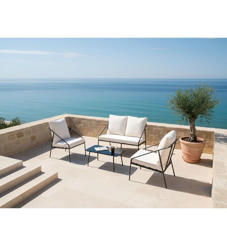 Lounge Set mit Tisch 4-Sitzer USTICA Metall Schwarz