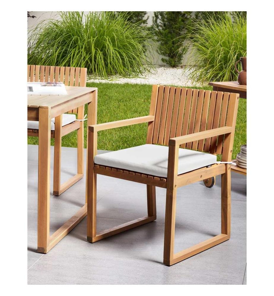 Lot de 2 chaises de jardin avec coussins SASSARI II PREMIUM Bois d'acacia certifié Blanc cassé