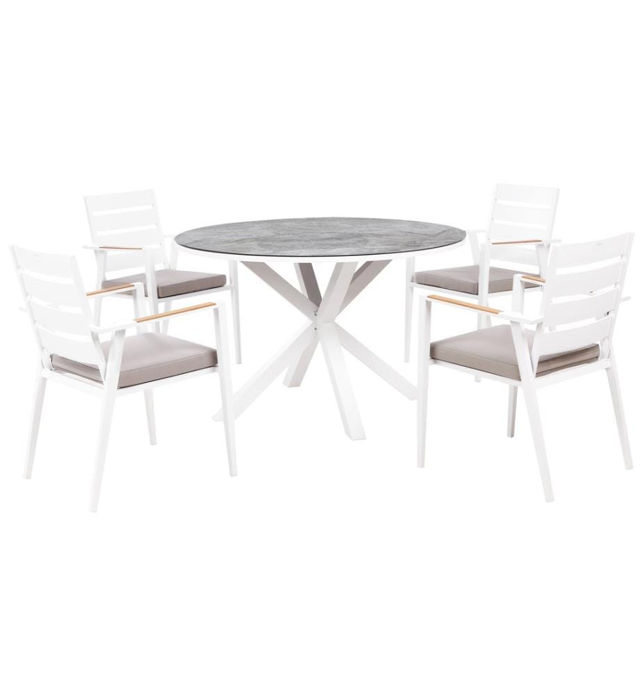 Set da pranzo da giardino 4 posti MALETTO/TAVIANO con cuscini Metallo Effetto marmo Grigio