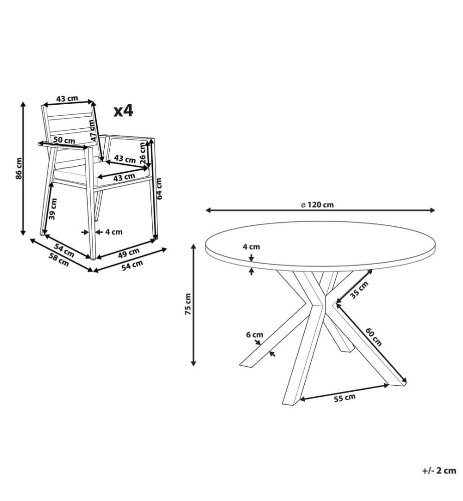 Set da pranzo da giardino 4 posti MALETTO/TAVIANO con cuscini Metallo Effetto marmo Grigio