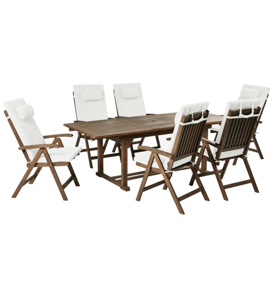 Set da pranzo da giardino 6 posti AMANTEA PREMIUM Legno d'acacia Bianco sporco