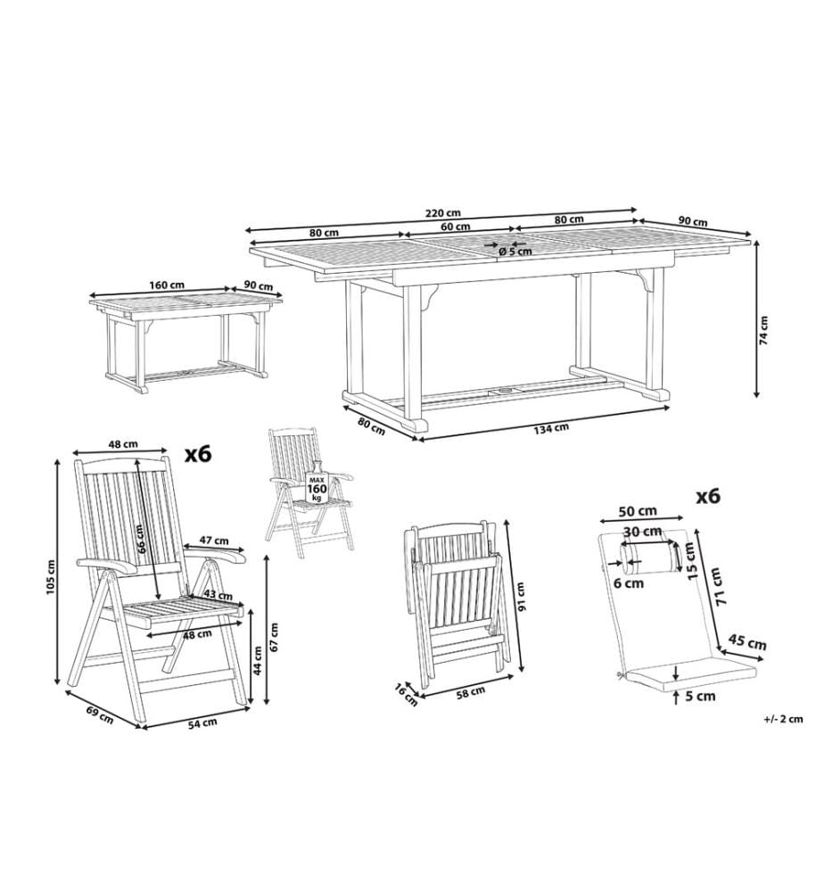 Set da pranzo da giardino 6 posti AMANTEA PREMIUM Legno d'acacia Bianco sporco
