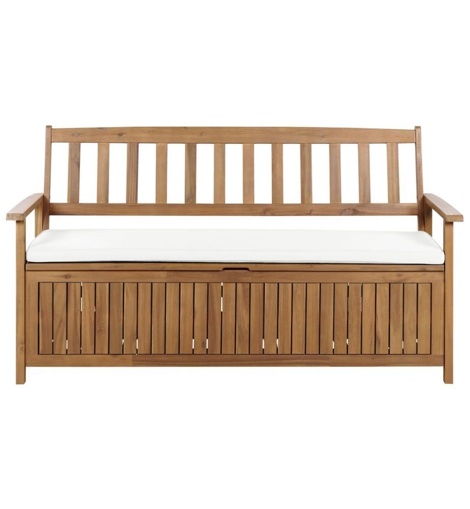Banc avec coussin d'assise SOVANA 160 cm Acacia Blanc cassé