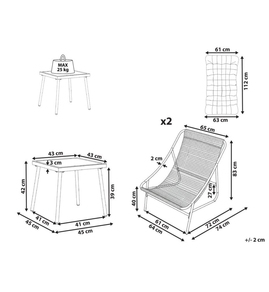 Set da giardino con tavolo 2 posti MOLVENO Metallo Beige/Verde
