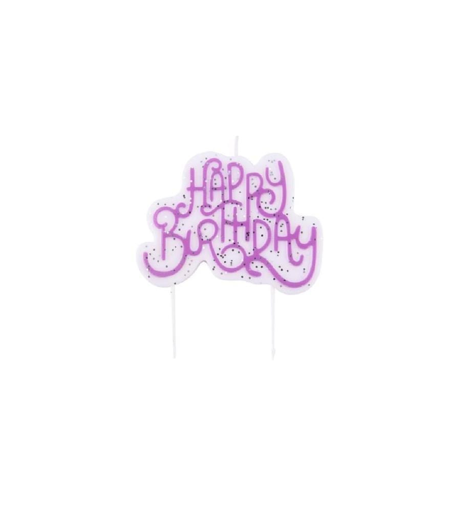 Bougie PME Joyeux Anniversaire Rose/Blanc, 1 pièce
