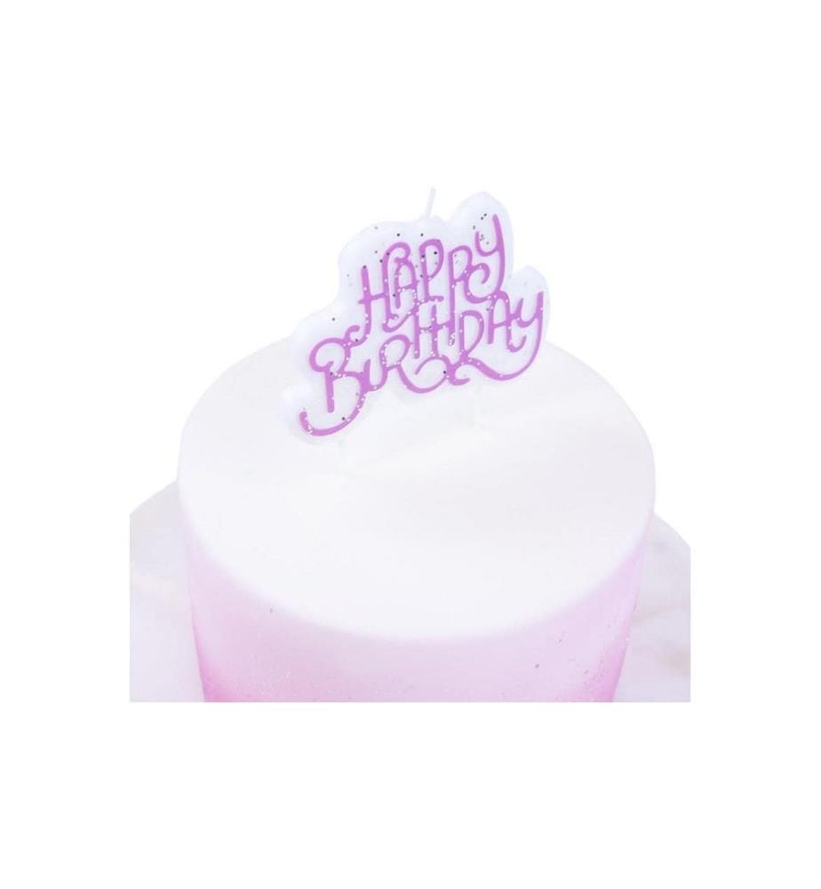 Bougie PME Joyeux Anniversaire Rose/Blanc, 1 pièce