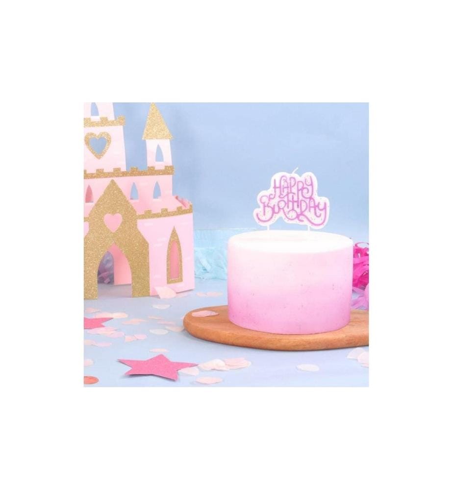 Bougie PME Joyeux Anniversaire Rose/Blanc, 1 pièce