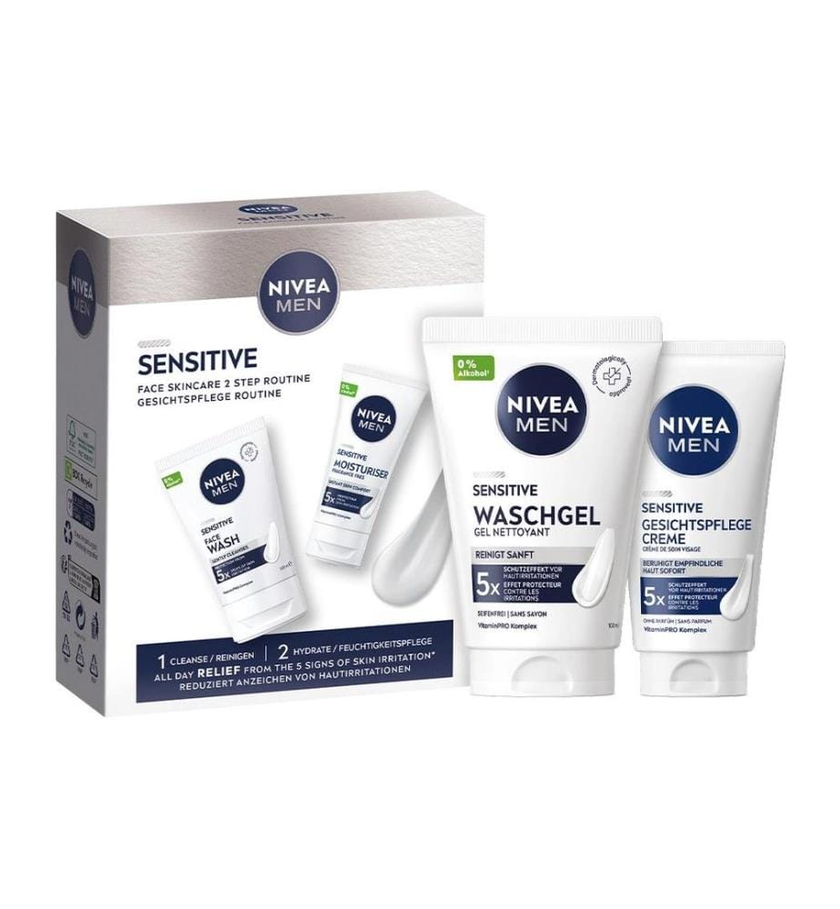 NIVEA MEN - Sensitive Routine Set – Waschgel & Gesichtspflege Creme