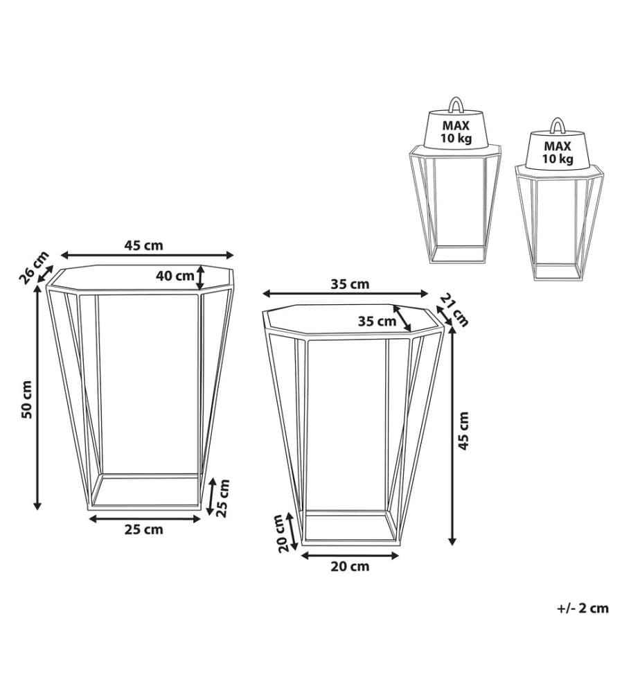 Lot de 2 tables d'appoint SIERRA Verre Doré