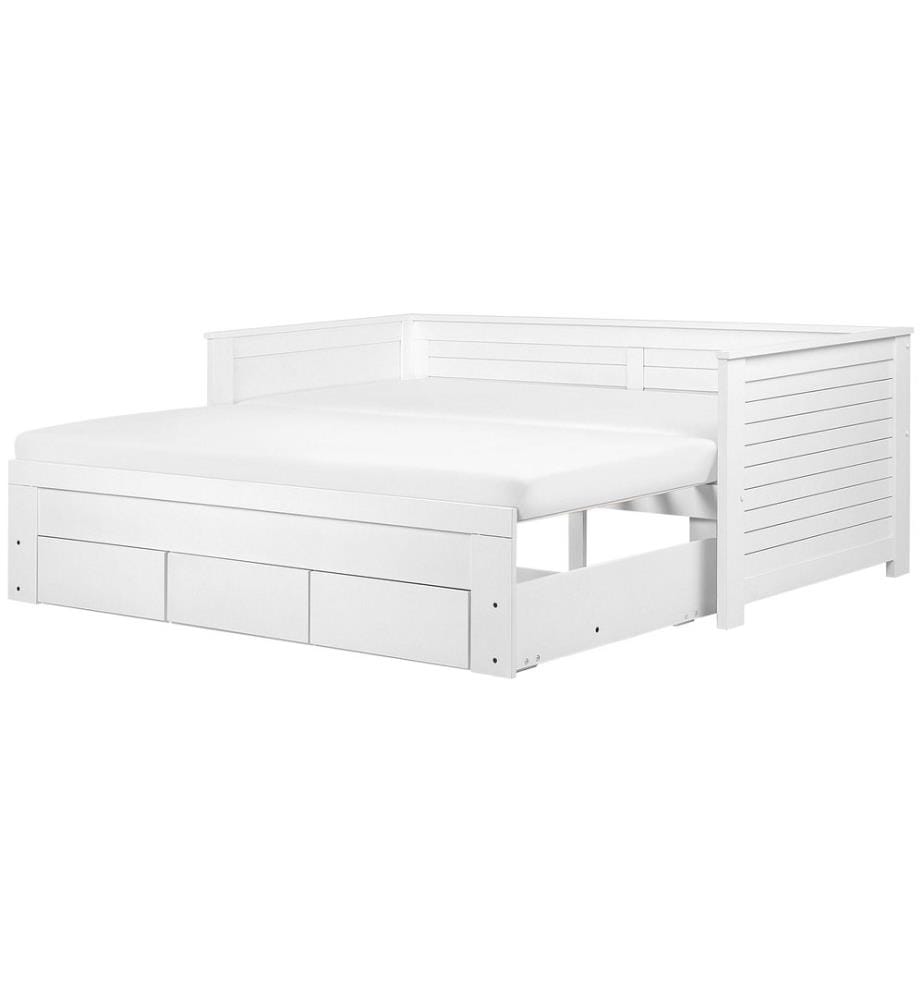 Lit avec tiroirs de rangement Bois CAHORS 90 x 200 cm Blanc