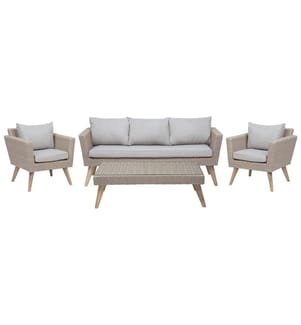 Lounge Set mit Tisch 5-Sitzer VITTORIA Polyrattan Grau