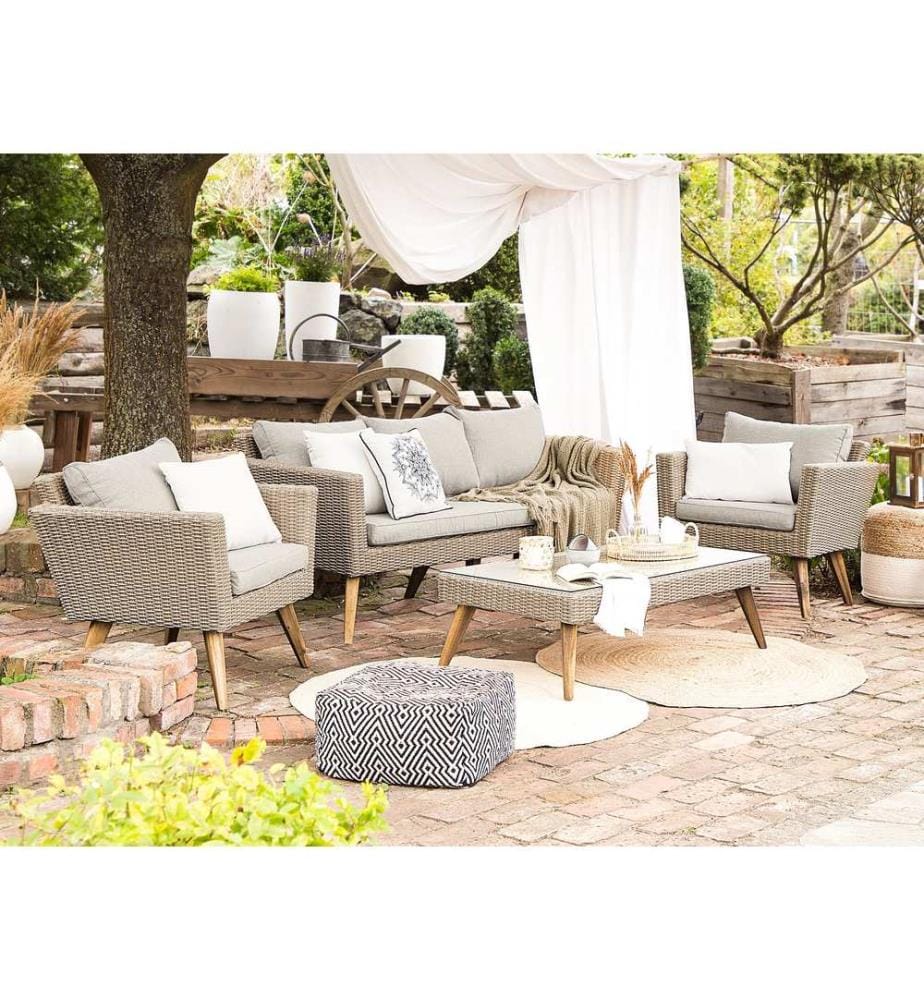 Lounge Set mit Tisch 5-Sitzer VITTORIA Polyrattan Grau