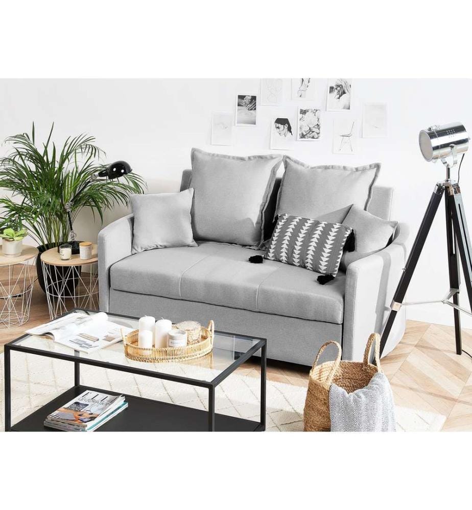 Schlafsofa 2-Sitzer HOVIN Stoff Hellgrau