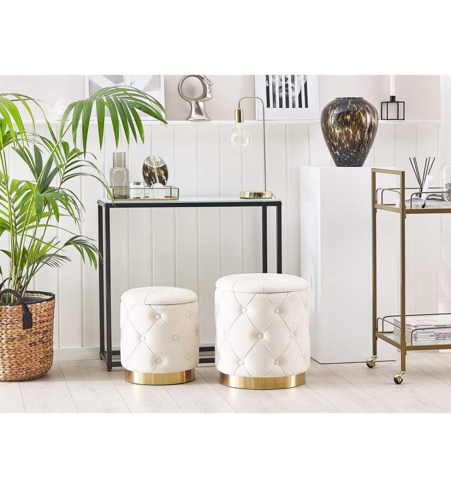 Pouf mit Stauraum 2er Set PUEBLO Samtstoff Weiss
