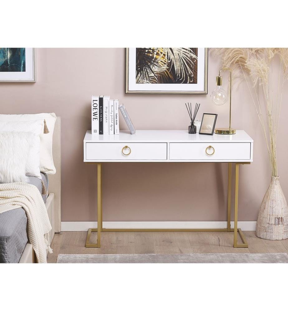 Console Table de bureau WESTPORT Blanc/doré 115 cm 50 cm avec rangement
